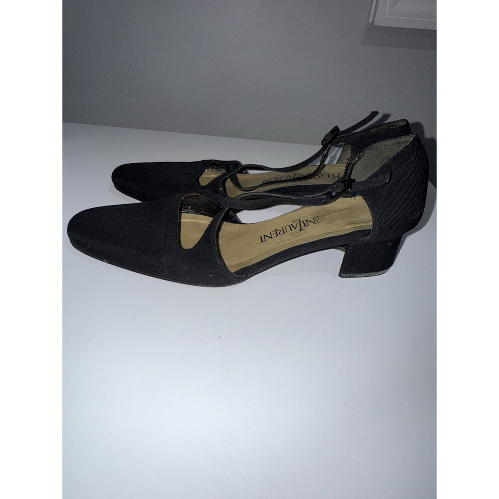 Vintage YSL Satin T-Strap Heels 6‎ Black Made in Italy 90's SEE PHOTOS - Picture 6 of 9